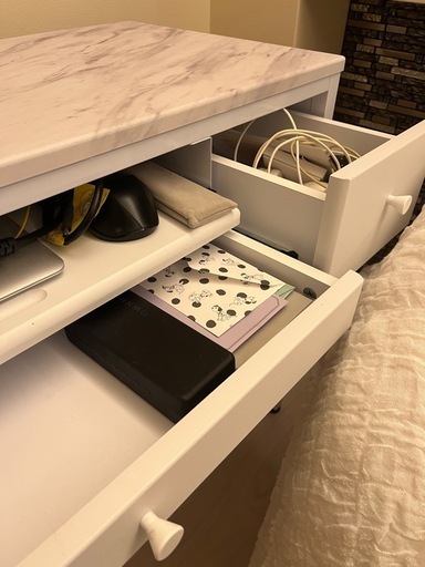 LOWYA コンパクトデスク 収納引き出し付き（ホワイトマーブル）