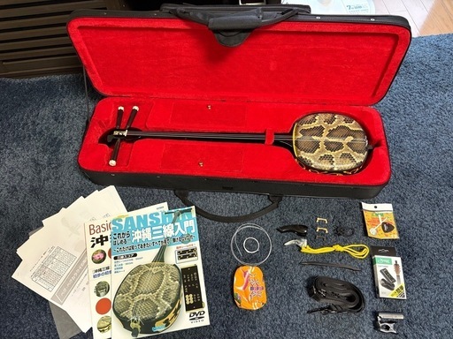 【先着順】沖縄三線セット 本蛇皮強化張り 盛島開鐘チーガ仕様 ハードケース付