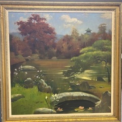 油絵　大型絵画　日本庭園　