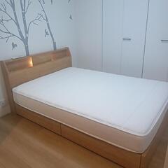 ニトリ N-Sleep ダブルベッド ベッドヘッド、収納、２引き...