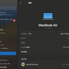 MacBook Air（M1,2020）256GB/8GB〈MGN63J/A〉④の画像