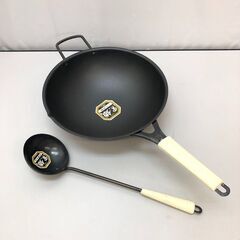 stp-3157　未使用品　中華鍋＆おたま　くろがね　炒め鍋　2...