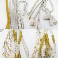 帯締め 8本まとめてセット 平組 丸組 組紐 礼装用 絹100% 白色 金糸 正絹 和装小物 帯〆 レディース 女性 長さ160cm 【キモノオフ野々市若松店】の画像