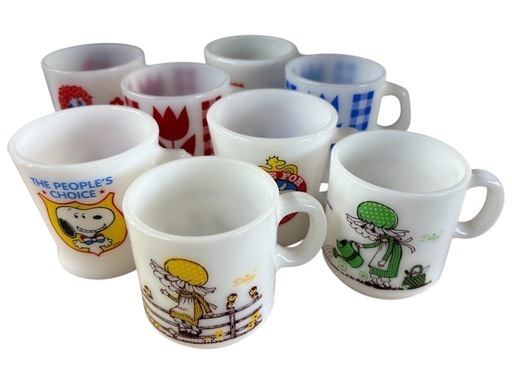 NO.2385【8個セット】ミルクガラス マグカップ コップ ファイヤーキング スヌーピー 雑貨 中古