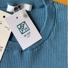 ②　ユニクロ　uvカットリブクルーネックニット　半袖　リブ　ブルーの画像