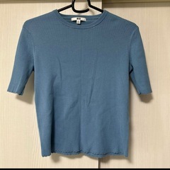 ②　ユニクロ　uvカットリブクルーネックニット　半袖　リブ　ブルーの画像
