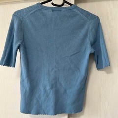 ②　ユニクロ　uvカットリブクルーネックニット　半袖　リブ　ブルーの画像