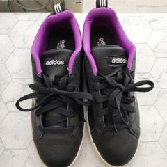 🌈adidas　NEO ブラック/パープル スニーカー　24cm
