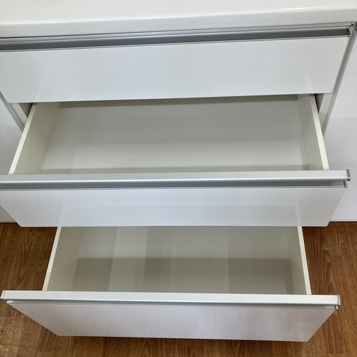 松田家具　レンジボード　スライド2枚扉　３段引き出し下段割れあり【取りに来れる方限定】