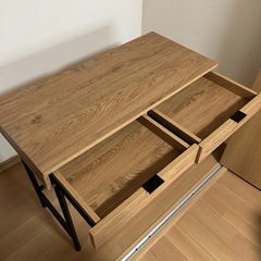 木目調シンプルデスク 引き出し2つの画像