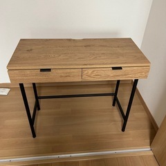 木目調シンプルデスク 引き出し2つの画像