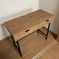 木目調シンプルデスク 引き出し2つの画像
