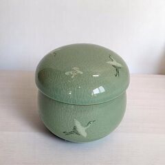 高麗青磁　珍山窯　蓋物　雲鶴紋