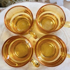 レトロ　ガラスカップ　４点　アンバーカラーの画像