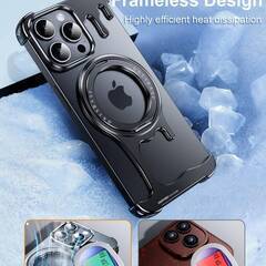 【新品・未使用】OGRANEE for iPhone 15 Promax のための液体金属のFrameless の場合 Mag の安全なキック スタンド 360° 回転可能、斜面より少なく細い堅いの画像