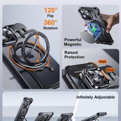 【新品・未使用】OGRANEE for iPhone 15 Promax のための液体金属のFrameless の場合 Mag の安全なキック スタンド 360° 回転可能、斜面より少なく細い堅いの画像