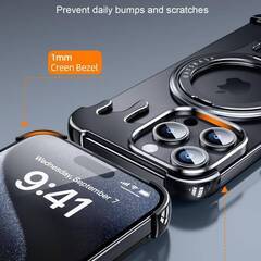 【新品・未使用】OGRANEE for iPhone 15 Promax のための液体金属のFrameless の場合 Mag の安全なキック スタンド 360° 回転可能、斜面より少なく細い堅いの画像