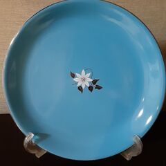 たち吉☆大皿　ターコイズブルー　花　レトロ　橘吉