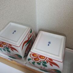 新品　たち吉創作陶器　京都橘吉　赤絵花鳥　小鉢　隅切八角形　縁起　５客揃の画像