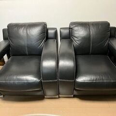 レザーソファ　メーカー不明　2人掛け1脚　1人掛け2脚　色：ブラックの画像