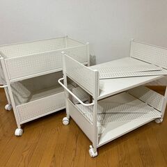 【中古、汚れあり】山善(YAMAZEN) キャスター付き押し入れ収納ラックOPR-7544  幅44cm 白　２個セットの画像