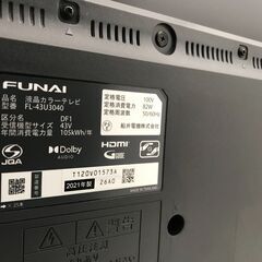 ★ジモティー割あり★KJ10019 FUNAI 液晶テレビ FL-43U3040 43インチ 21年製 動作確認／クリーニング済みの画像