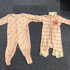 花柄・ストライプロンパースセット