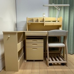 [値引き可能]学習机・棚・椅子セット[引越しのため早めの取引希望]