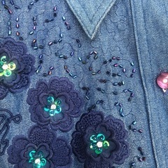 Tee-House 刺繍デニムブルー長袖シャツの画像