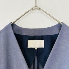 【美品 / 自由区】コットンリネン ノーカラージャケット サイズM 青みグレ－の画像