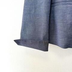 【美品 / 自由区】コットンリネン ノーカラージャケット サイズM 青みグレ－の画像
