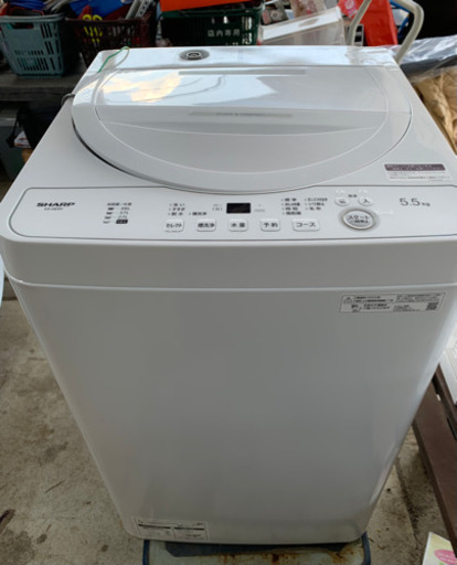 美品 2024年製 SHARP/シャープ 全自動電気洗濯機 5.5kg/簡易乾燥/高濃度洗浄/時短コース搭載/ES-GE5H-W/