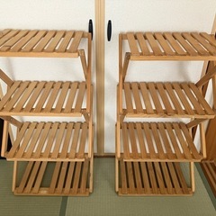 2個セット　ナチュラルウッド 4段木製ラック