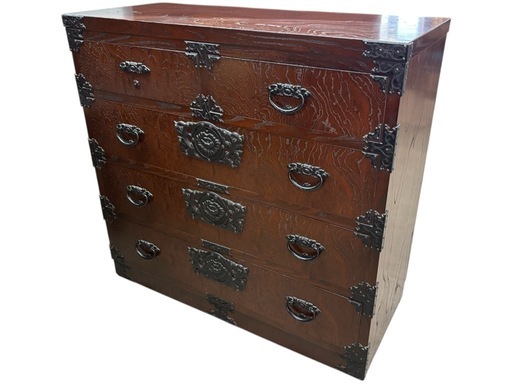 NO.2392 お手許 箪笥 漆塗り 4段 鍵付き 収納 家具 中古