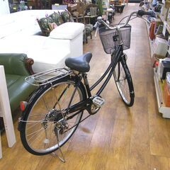 26インチ 自転車 ママチャリ 6段切換 カゴ 荷台 スタンド ベル カギ ブラック 軽快車 札幌市 厚別区の画像