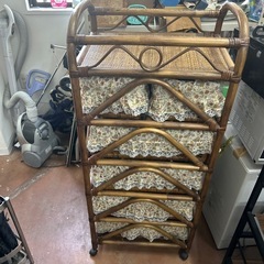 昭和レトロ アジアン 籐家具 ラタン ラック チェスト 引き出し カバーの画像