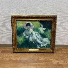 中古　絵画ルノワール「陽の降りそそぐ丘で傘をさす女と子供」
