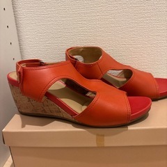 オレンジ ウェッジサンダル 23.5cmの画像