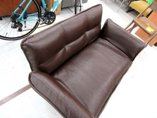 リクライニングソファー 2人掛け 幅130×奥行75×高さ66cm レザー ブラウン系 ローソファ カウチソファ 2P 家具 苫小牧西