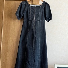 フロントジップスクエアネックワンピースデニムワンピースの画像