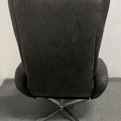 クロスレザー ラウンジチェア オットマン付属 回転式 パーソナルチェア グレー リビング 椅子 インテリア 中古家具 店頭引取歓迎 R9526の画像