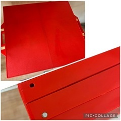 DELUXE FOLDING TABLE and 4 STOOLS アウトドア テーブル チェア 持ち運び キャンプ テーブルセット 赤 レッド 未使用 セット 折りたたみ 折り畳み 外遊び テーブルチェアセット アウトドア用品 キャンプ用品 の画像
