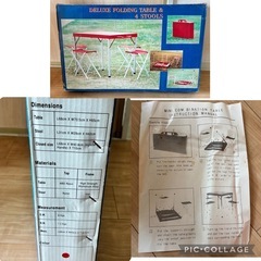 DELUXE FOLDING TABLE and 4 STOOLS アウトドア テーブル チェア 持ち運び キャンプ テーブルセット 赤 レッド 未使用 セット 折りたたみ 折り畳み 外遊び テーブルチェアセット アウトドア用品 キャンプ用品 の画像