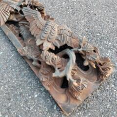 古材木彫　欄間彫刻か　松に鶴　幅約139cm 縦約21cmの画像