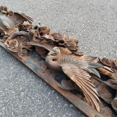 古材木彫　欄間彫刻か　松に鶴　幅約139cm 縦約21cmの画像