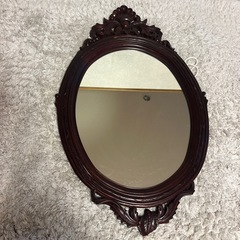 アンティーク  ミラー 鏡 壁掛け 木製 彫刻 vintage ビンテージ 赤茶 家具の画像