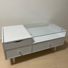 ローテーブル お洒落 白 引き出しと鏡付き