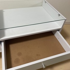 ローテーブル お洒落 白 引き出しと鏡付きの画像