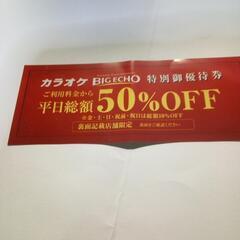 ビックエコー平日５０%引優待券1枚　大口店　中津川店限定