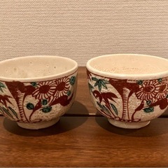 赤絵　湯呑茶碗2個セット未使用品